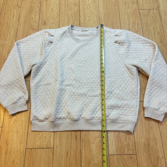 Marine Layer Corbet Quilted Crewneck Sweater Puff Sleeve Oatmeal Women's XL - Picture 6 of 10
